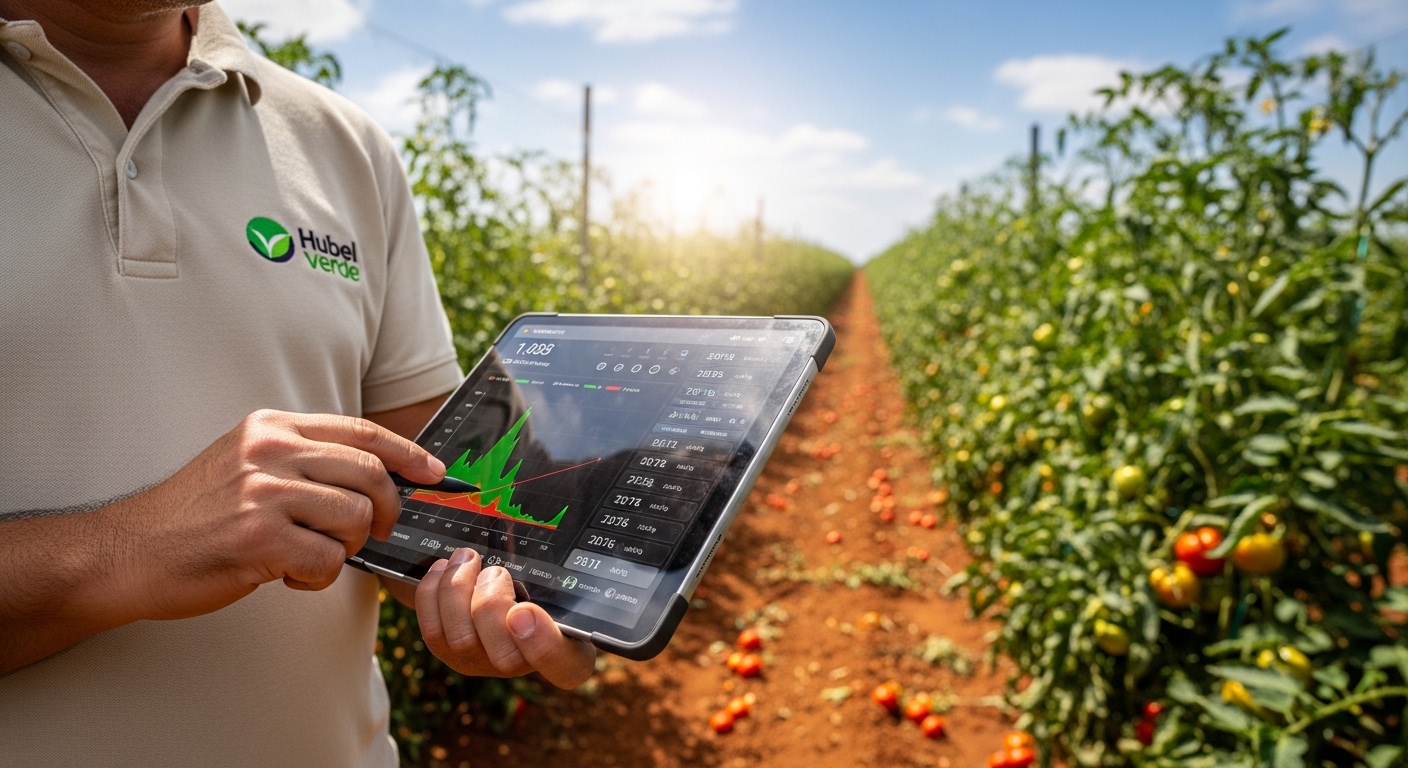 Agrónomo Hubel Verde a analisar dados no campo